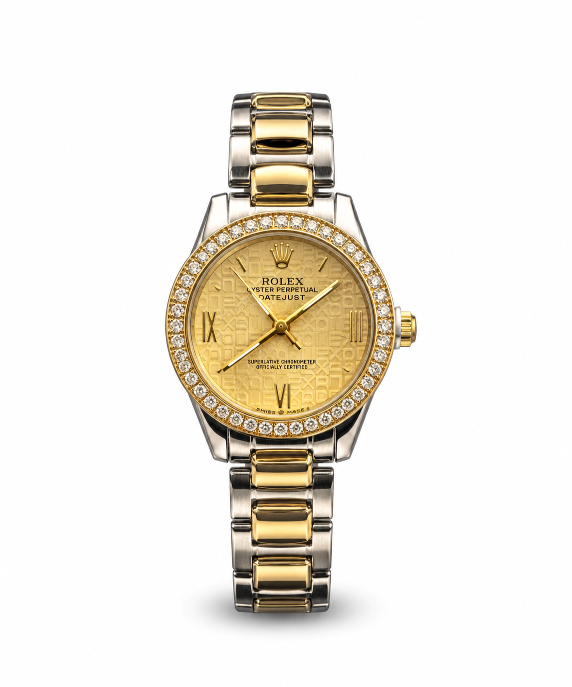Rolex Datejust 34mm women's watch Lebanon - two-tone steel and gold case with diamond bezel, champagne logo-motif dial with gold Roman numerals, two-tone Oyster bracelet