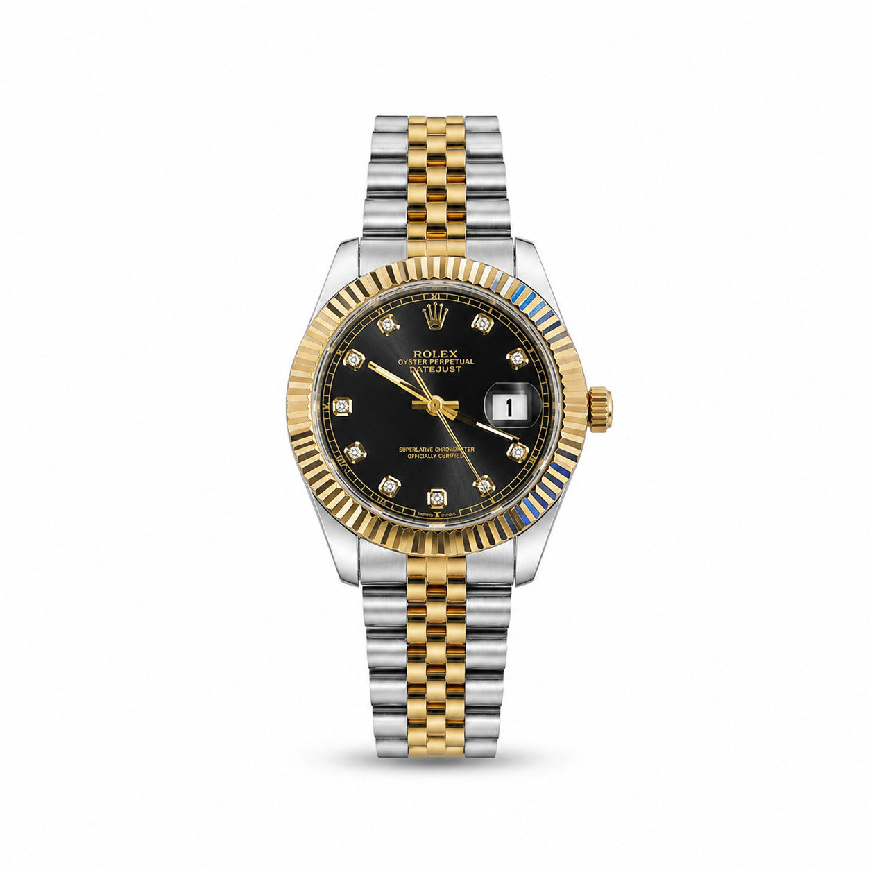 Rolex Datejust 41mm men's watch Lebanon - two-tone steel and gold jubilee bracelet, black diamond dial, fluted bezel