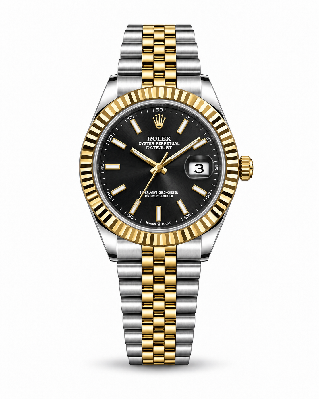 Rolex Datejust 41mm men's watch Lebanon - two-tone steel and gold case, black sunburst dial with gold markers, fluted gold bezel, date with cyclops lens, two-tone Jubilee bracelet