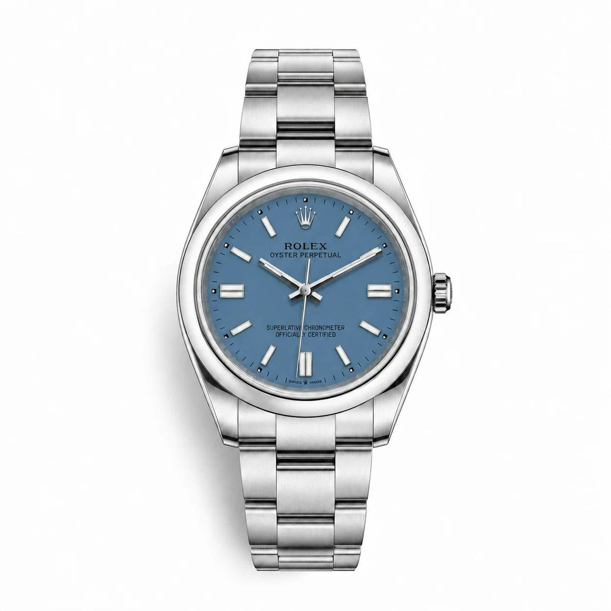 Rolex Oyster Perpetual Steel Blue Dial Men Watch Front View Lebanon - ChronoVault
