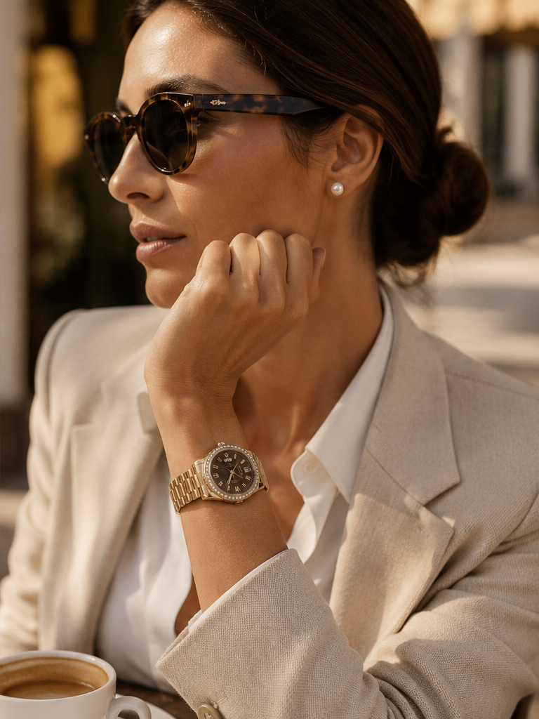 Day-Date Gold / Chocolate dial / Diamond Bezel (women)