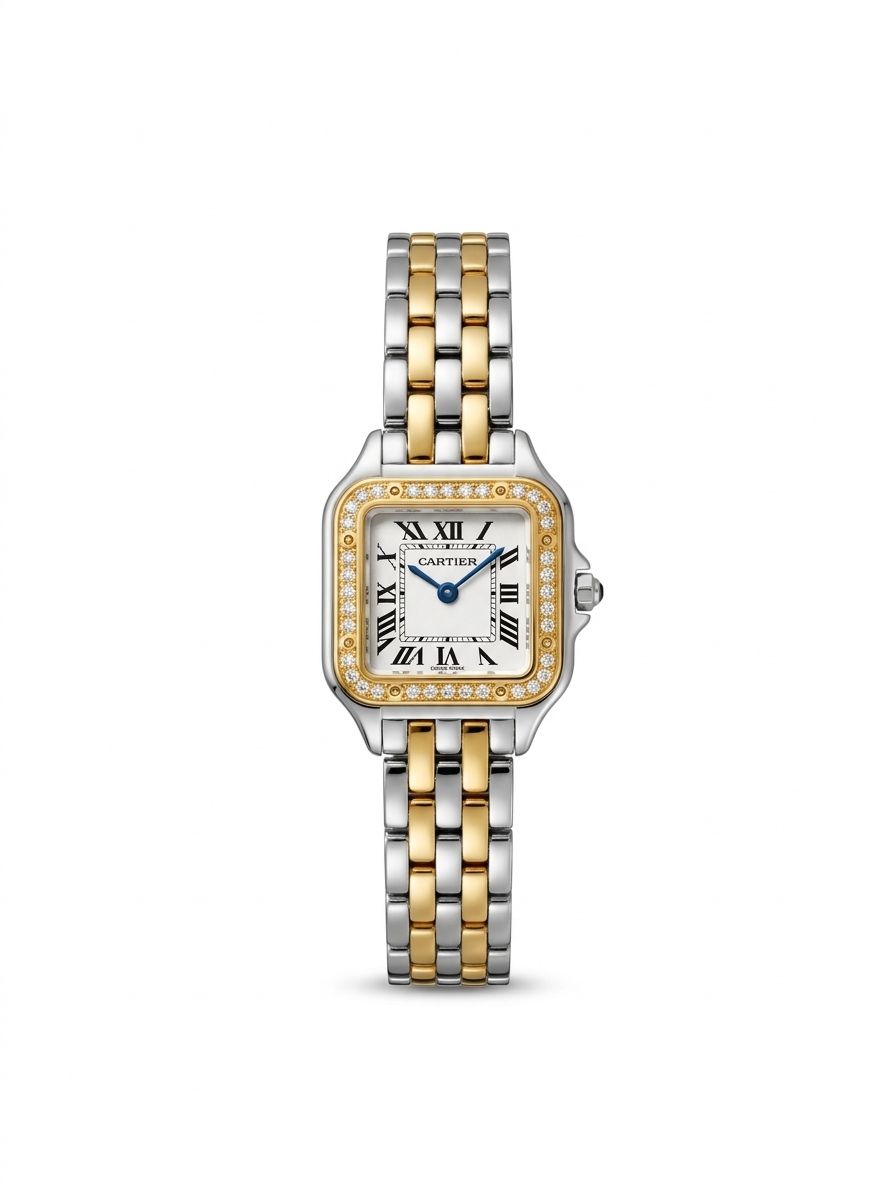 Panthère de Cartier – Gold & Steel with Diamond Bezel and White Sunray Dial