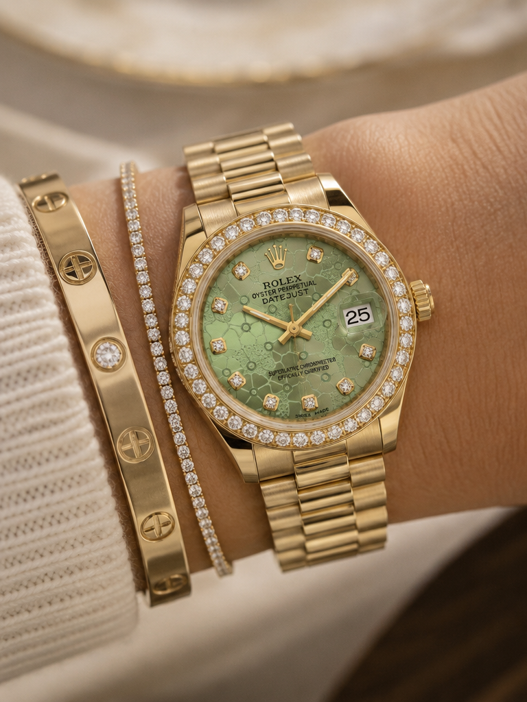 Day-Date Gold / Limited Green dial / Diamond Bezel (women)