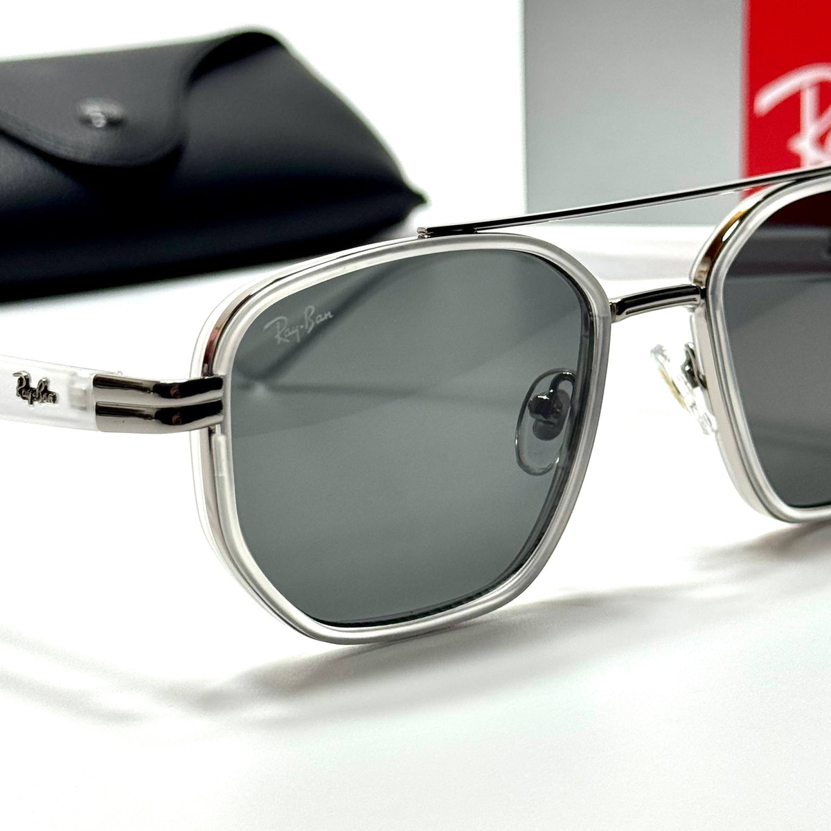 Ray-Ban RB6284 White unisex sunglasses Lebanon - clear white with silver metal detailing frame, grey lenses - ChronoVault - view 2