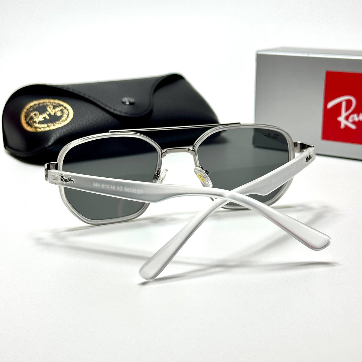 Ray-Ban RB6284 White unisex sunglasses Lebanon - clear white with silver metal detailing frame, grey lenses - ChronoVault - view 4