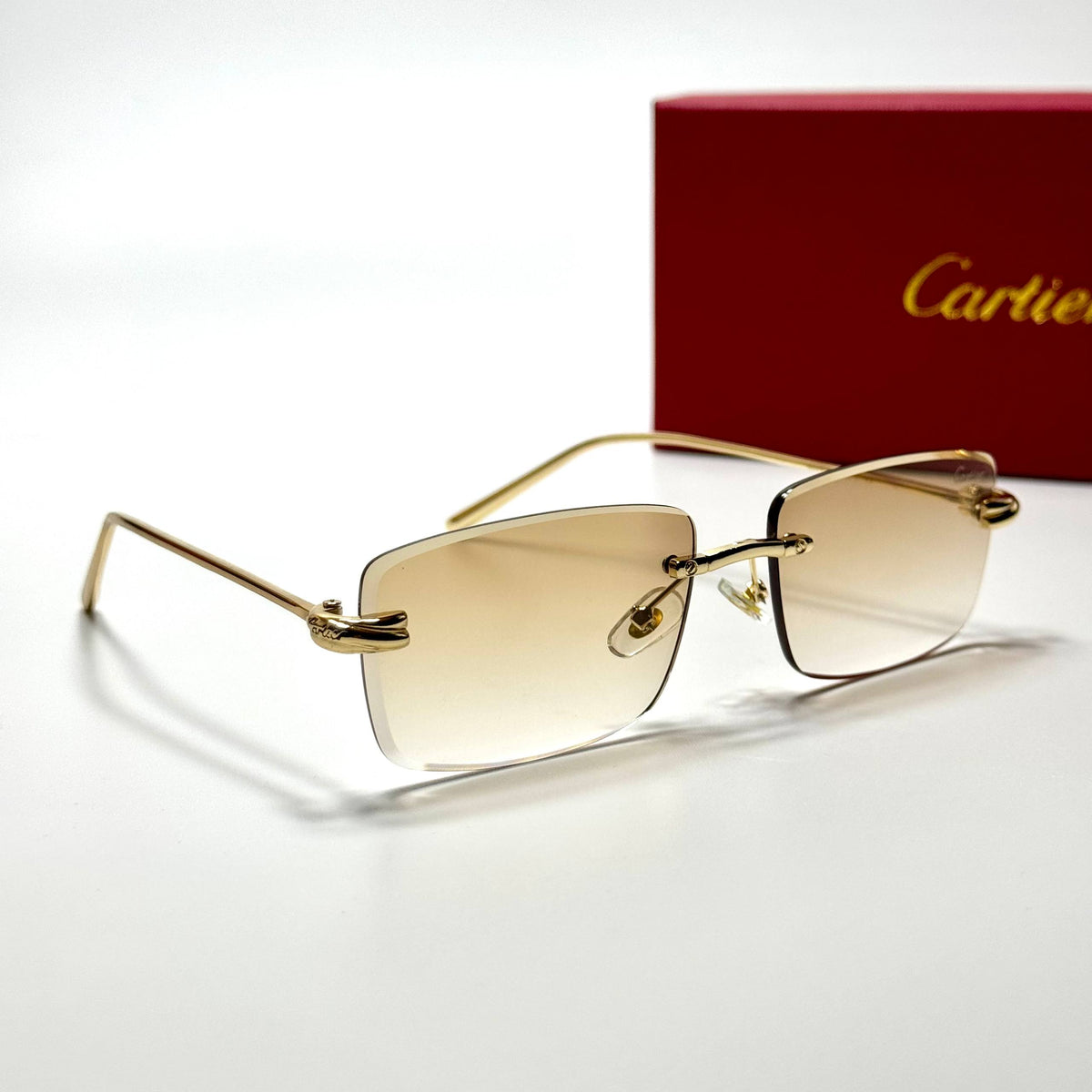 Cartier Rimless CT0092O Gold Champagne unisex sunglasses Lebanon - polished gold-tone metal frame, champagne gradient lenses - ChronoVault - view 5