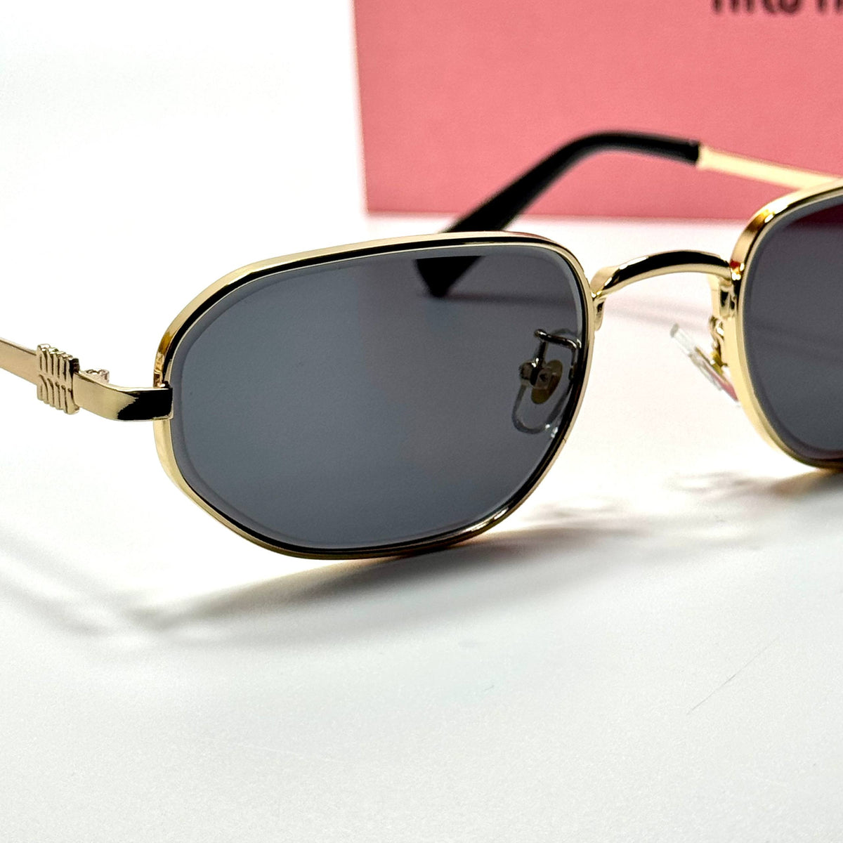 Miu Miu Geometric SMU54Y Gold Grey women's sunglasses Lebanon - polished gold-tone metal frame, dark grey lenses - ChronoVault - view 2
