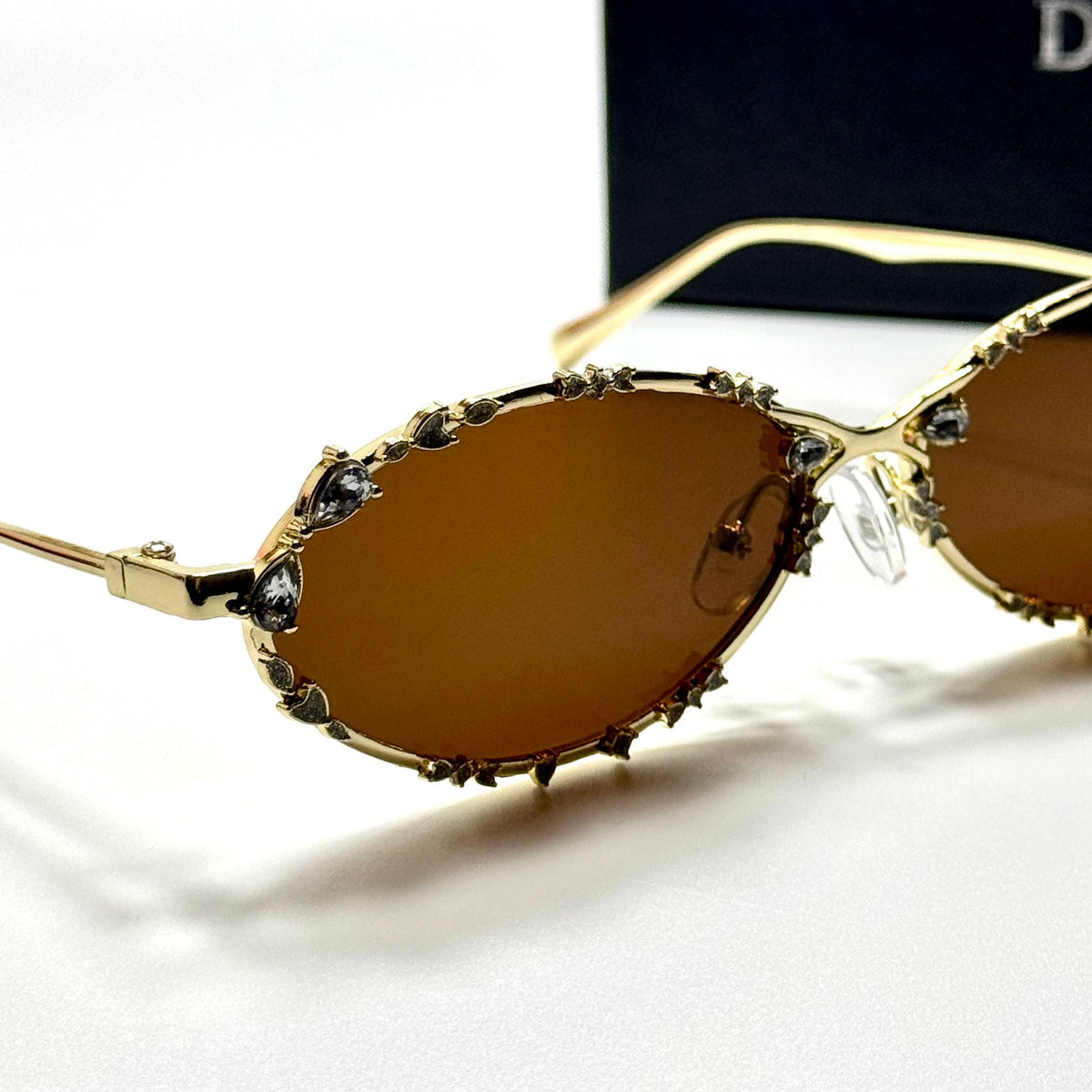 Dior Oval CD4012 Gold Brown women's sunglasses Lebanon - polished gold-tone metal frame, warm brown lenses - ChronoVault - view 2