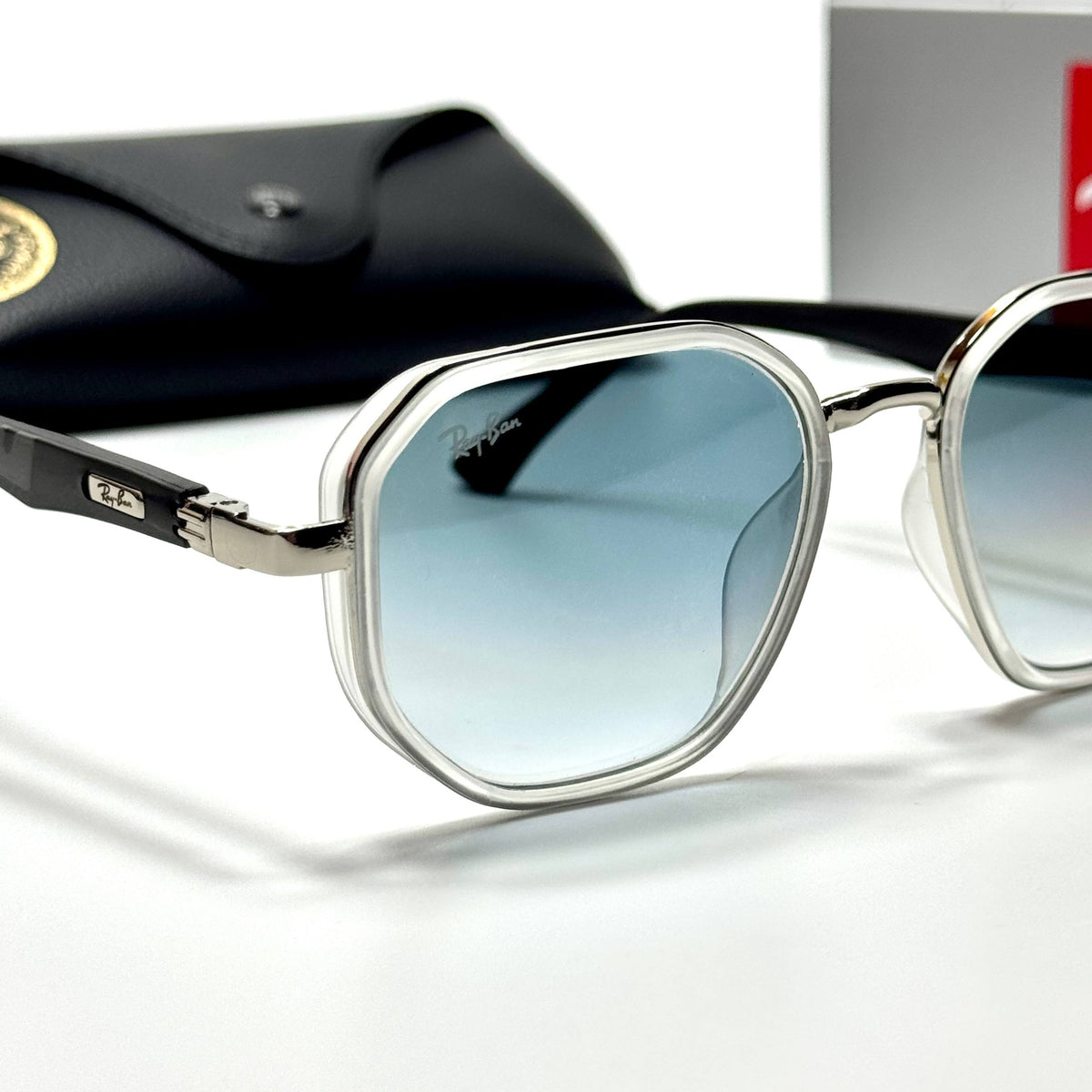 Ray-Ban RB3748 Silver Blue Gradient unisex sunglasses Lebanon - transparent crystal with silver-tone metal frame, blue gradient lenses - ChronoVault - view 2