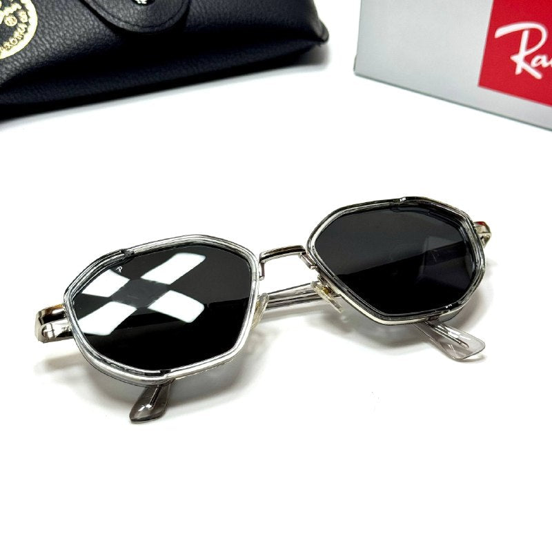 Ray-Ban Geometric RB3766 Clear Black unisex sunglasses Lebanon - transparent crystal with silver-tone detailing frame, dark grey lenses - ChronoVault - view 4