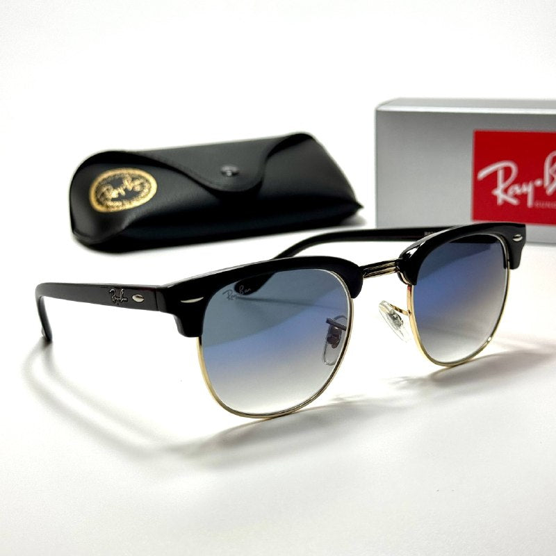 Ray-Ban Clubmaster RB3016 Blue Gradient unisex sunglasses Lebanon - black with gold metal detailing frame, blue gradient lenses - ChronoVault - view 5
