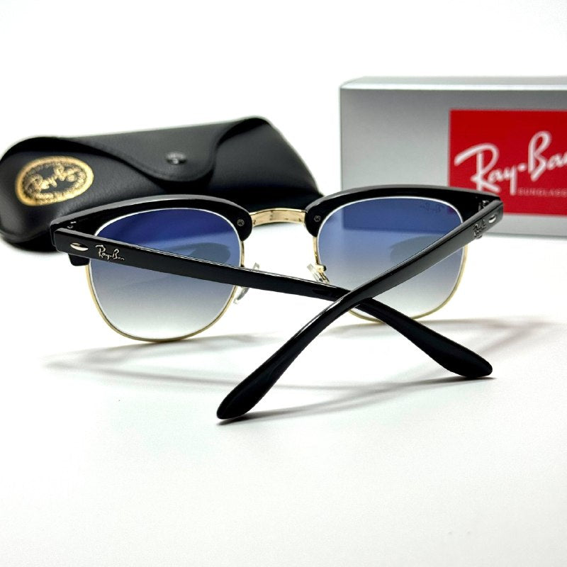 Ray-Ban Clubmaster RB3016 Blue Gradient unisex sunglasses Lebanon - black with gold metal detailing frame, blue gradient lenses - ChronoVault - view 4