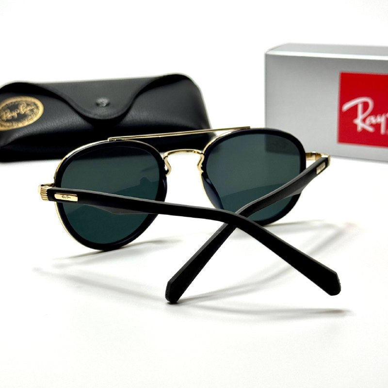 Ray-Ban Round Aviator RB3857 Black Gold Green unisex sunglasses Lebanon - black with gold-tone metal frame, dark green lenses - ChronoVault - view 3