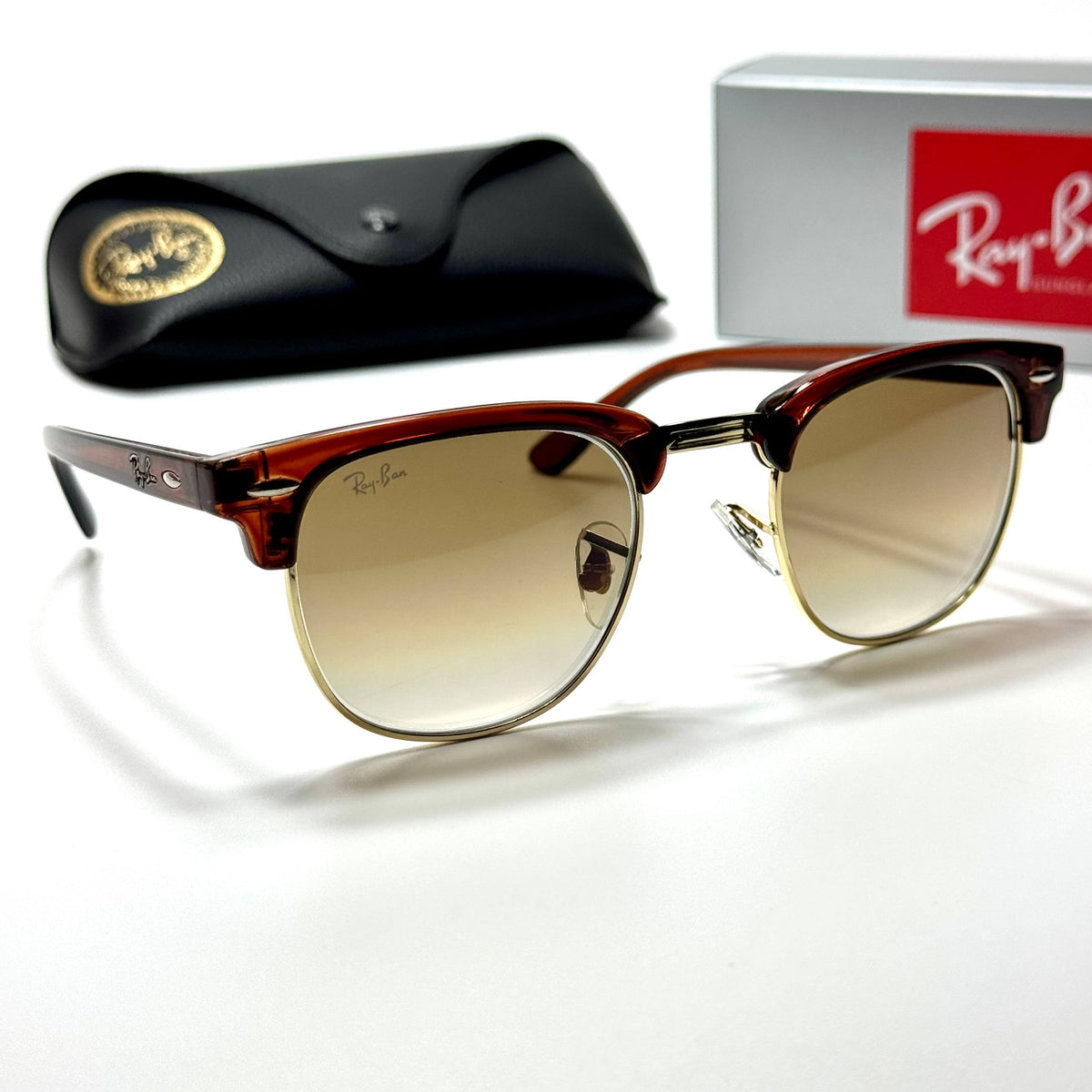 Ray-Ban Clubmaster RB3016 Gold Brown unisex sunglasses Lebanon - brown with gold metal detailing frame, brown gradient lenses - ChronoVault - view 5