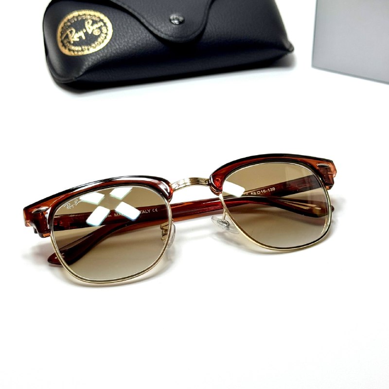 Ray-Ban Clubmaster RB3016 Gold Brown unisex sunglasses Lebanon - brown with gold metal detailing frame, brown gradient lenses - ChronoVault - view 4