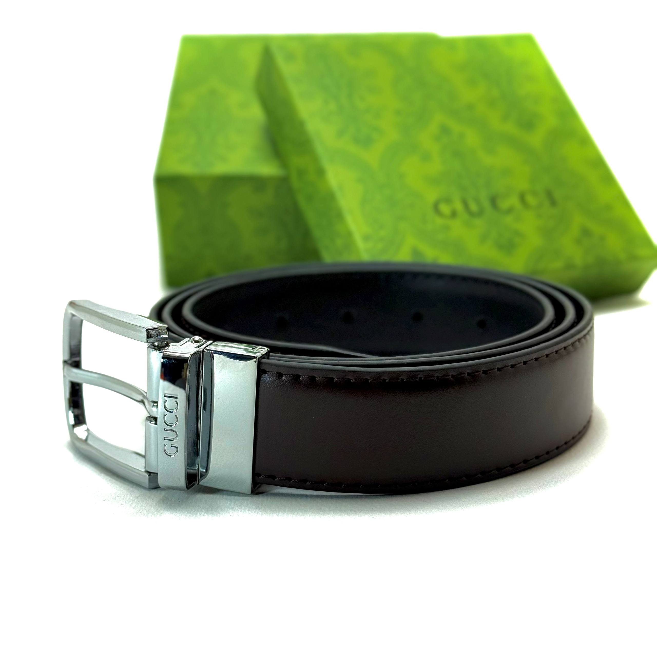 Gucci Buckle Belt — Silver Brown