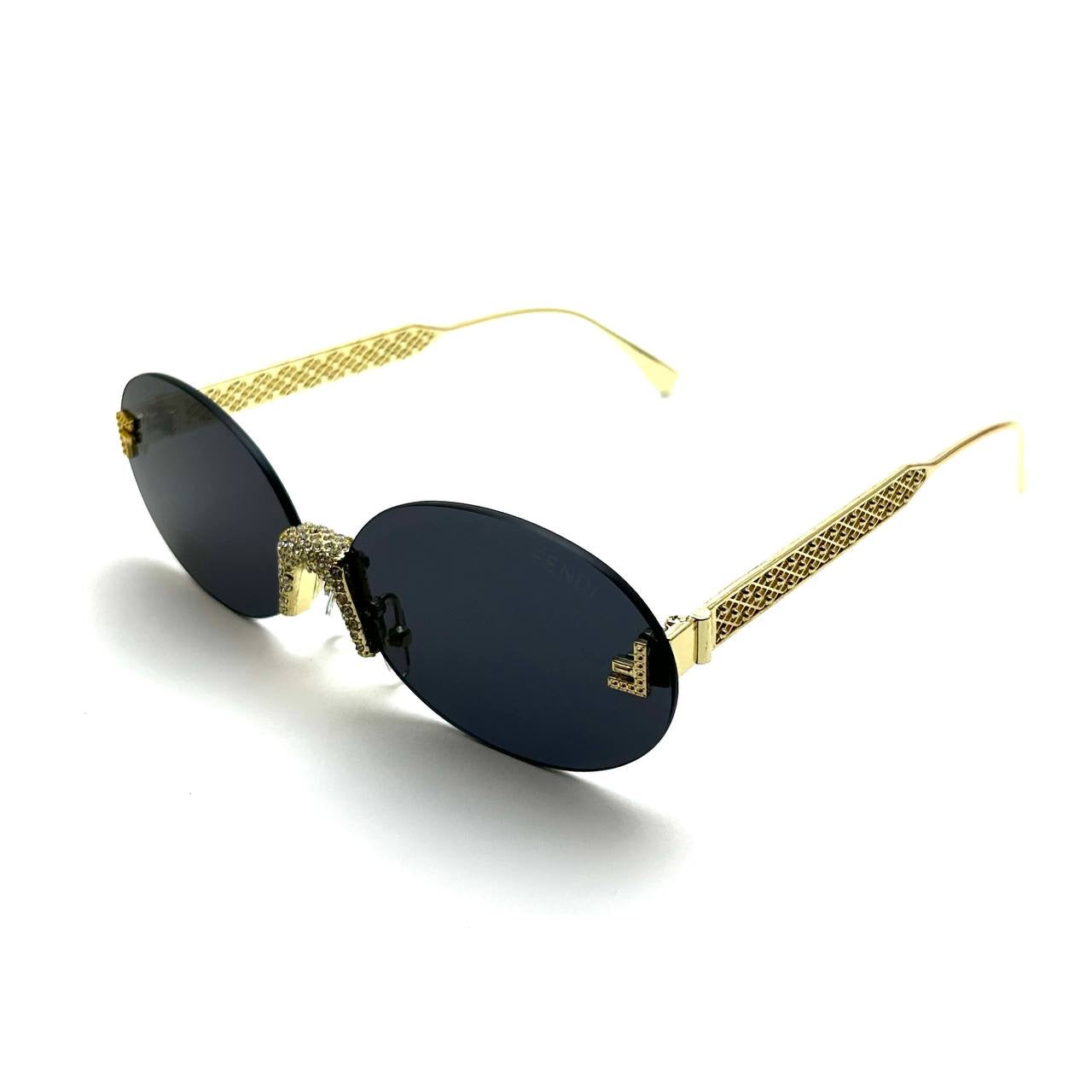 Fendi Crystal Oval Sunglasses - Black gold