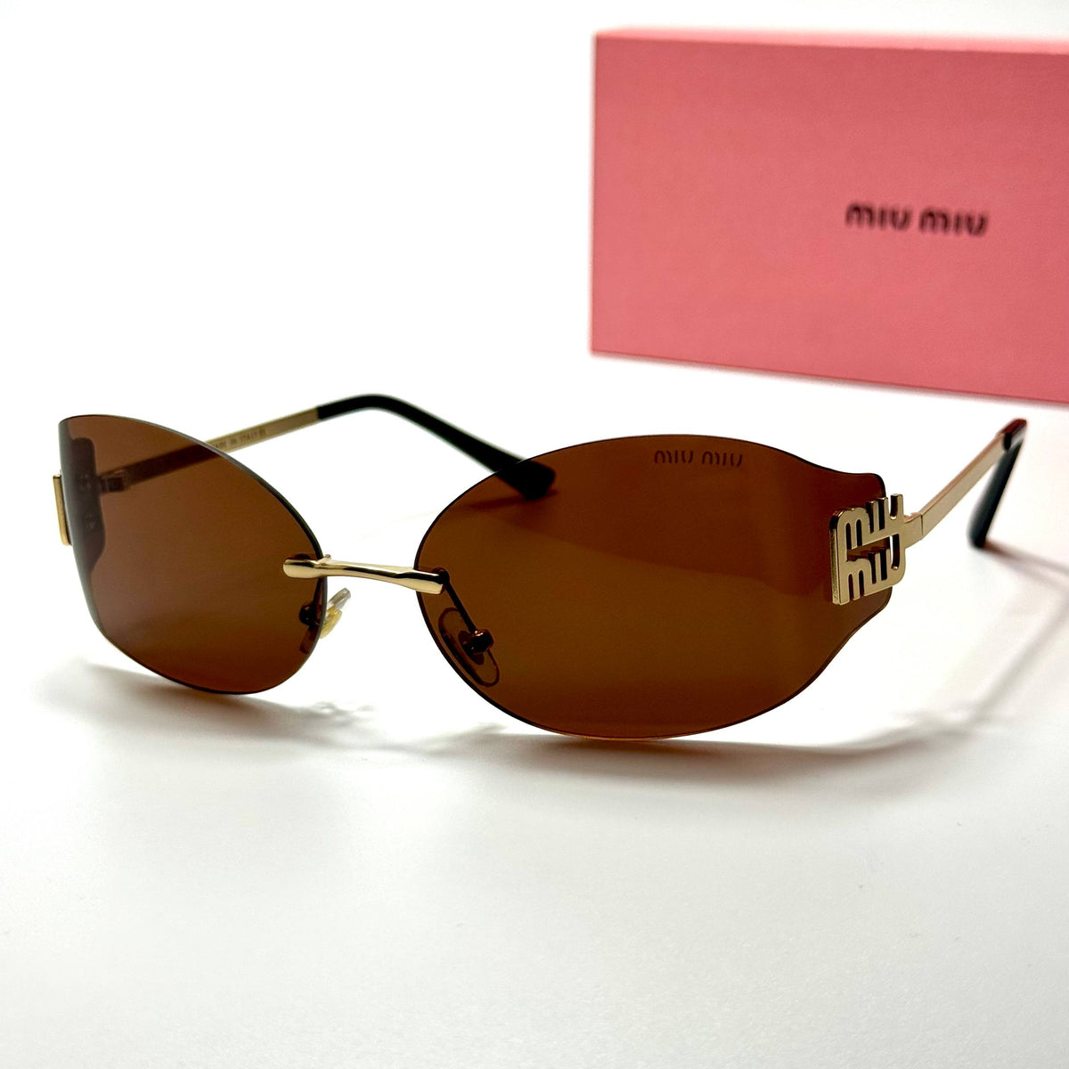 Miu Miu Logo Rimless MU 54YS – Gold Brown women's sunglasses Lebanon - ChronoVault