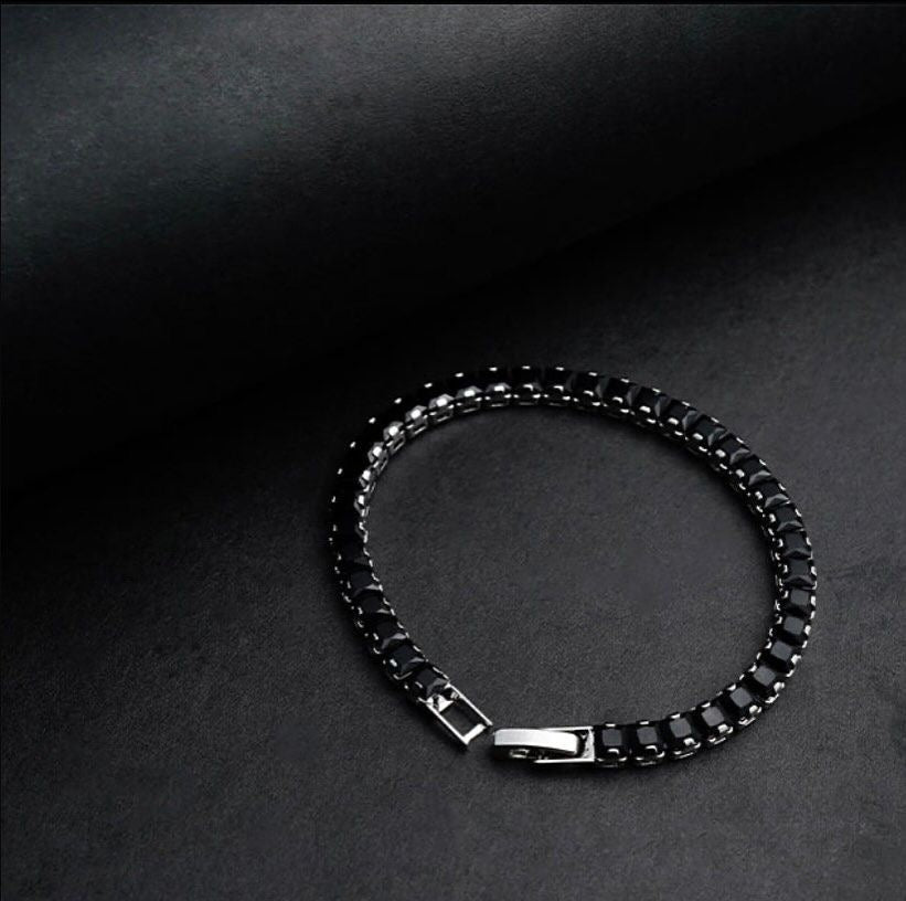 Premium Tennis Bracelet Silver - Black Diamonds On Wrist Lebanon | ChronoVault