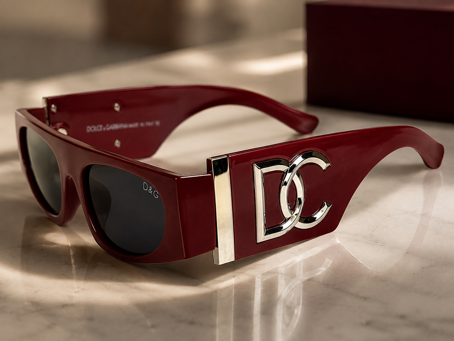 Dolce & Gabbana DG Crystal Red Black Sunglasses Detail View Lebanon - ChronoVault