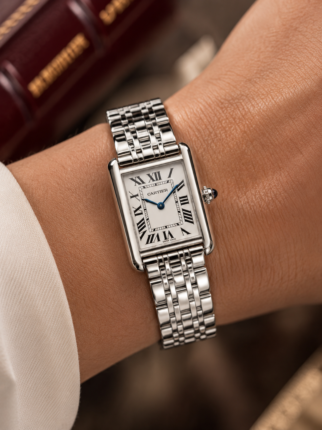 Cartier Tank Steel Silver White Dial Women Watch Side View Lebanon - ChronoVault