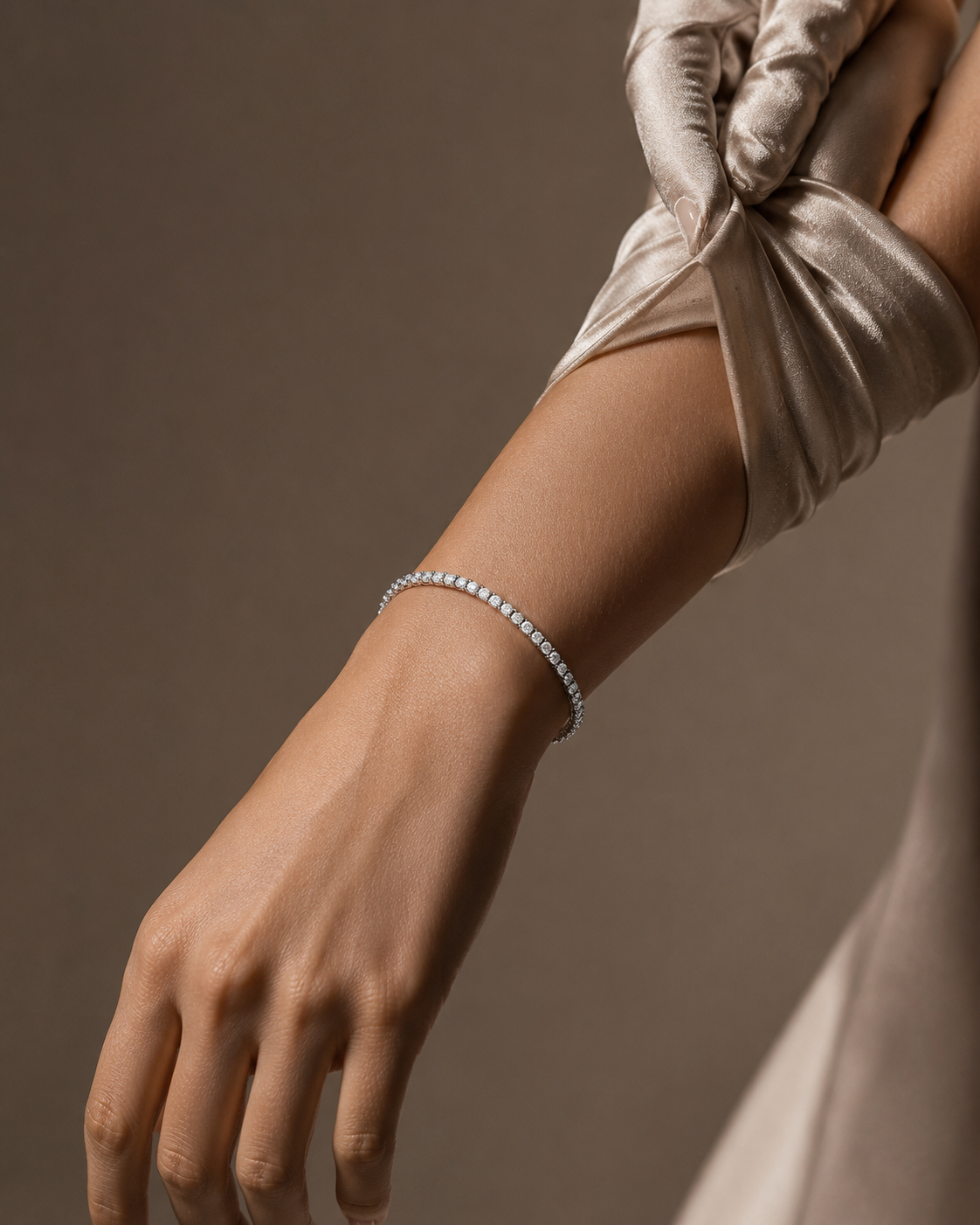 Premium Tennis Bracelet Silver-Tone Round-Cut Stones Side View Lebanon - ChronoVault