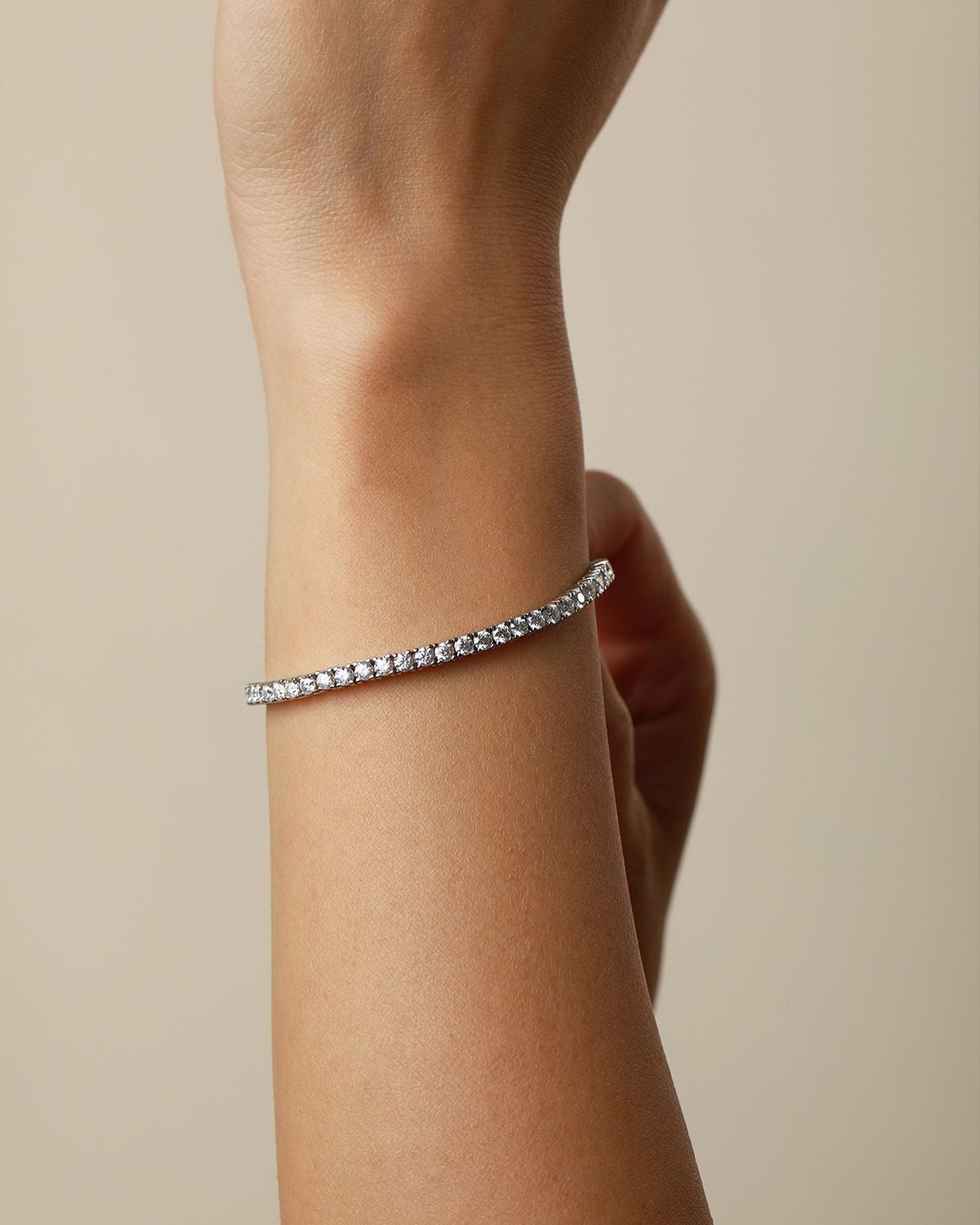 Premium Tennis Bracelet Silver-Tone Round-Cut Stones On Wrist Lebanon - ChronoVault