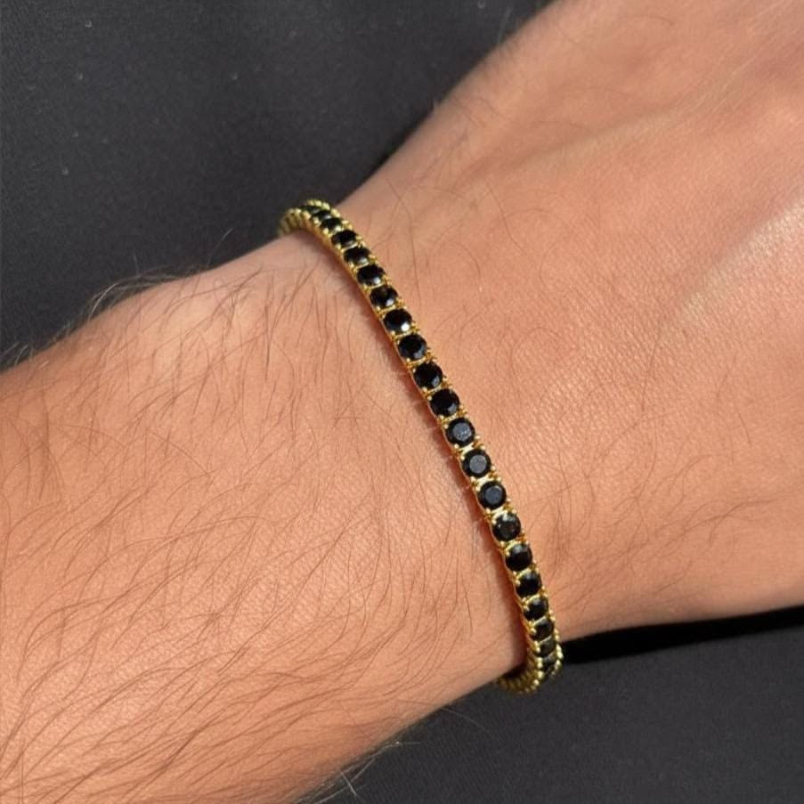 Premium Tennis Bracelet Gold-Tone Black Diamonds Angle View Lebanon - ChronoVault