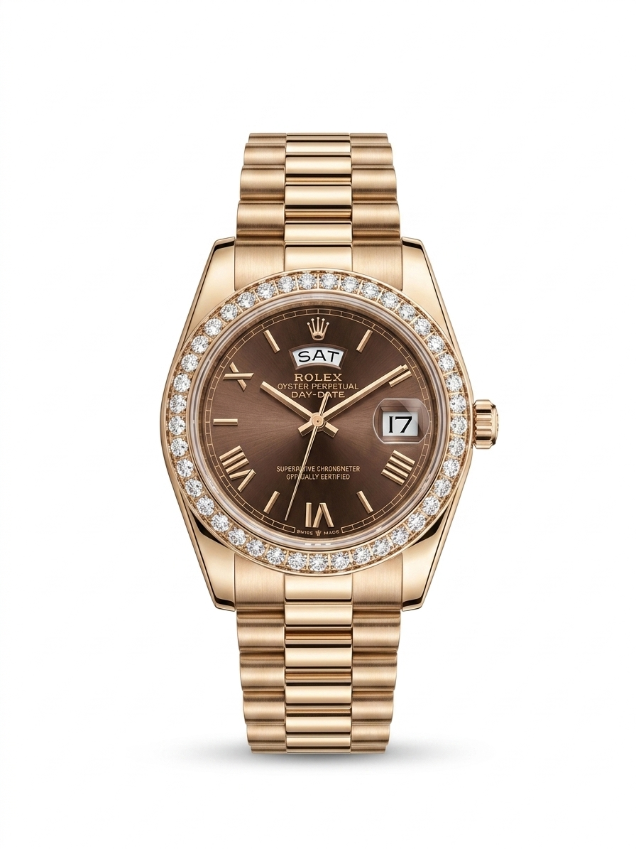 Day-Date Gold / Chocolate dial / Diamond Bezel (women)