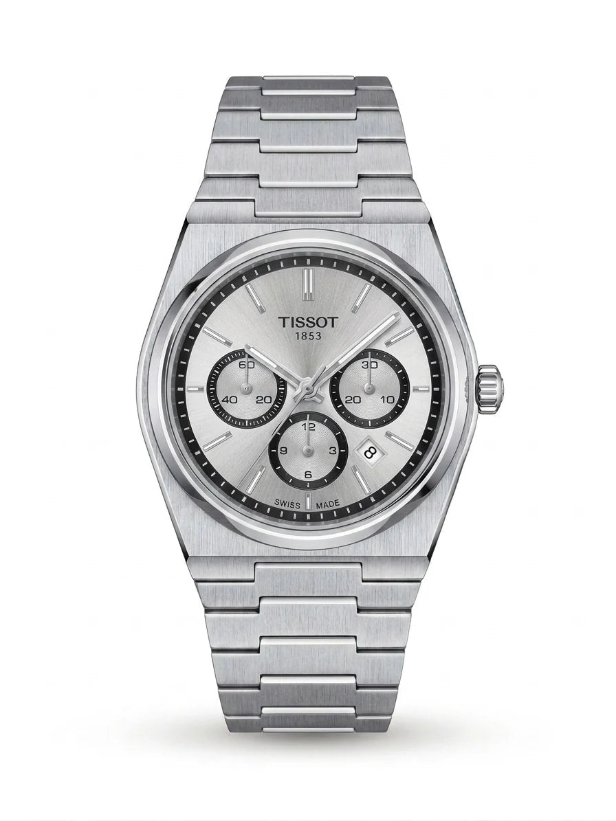 Tissot PRX Chronograph Rhodium Silver Dial Men's Watch Front View Lebanon - ChronoVault