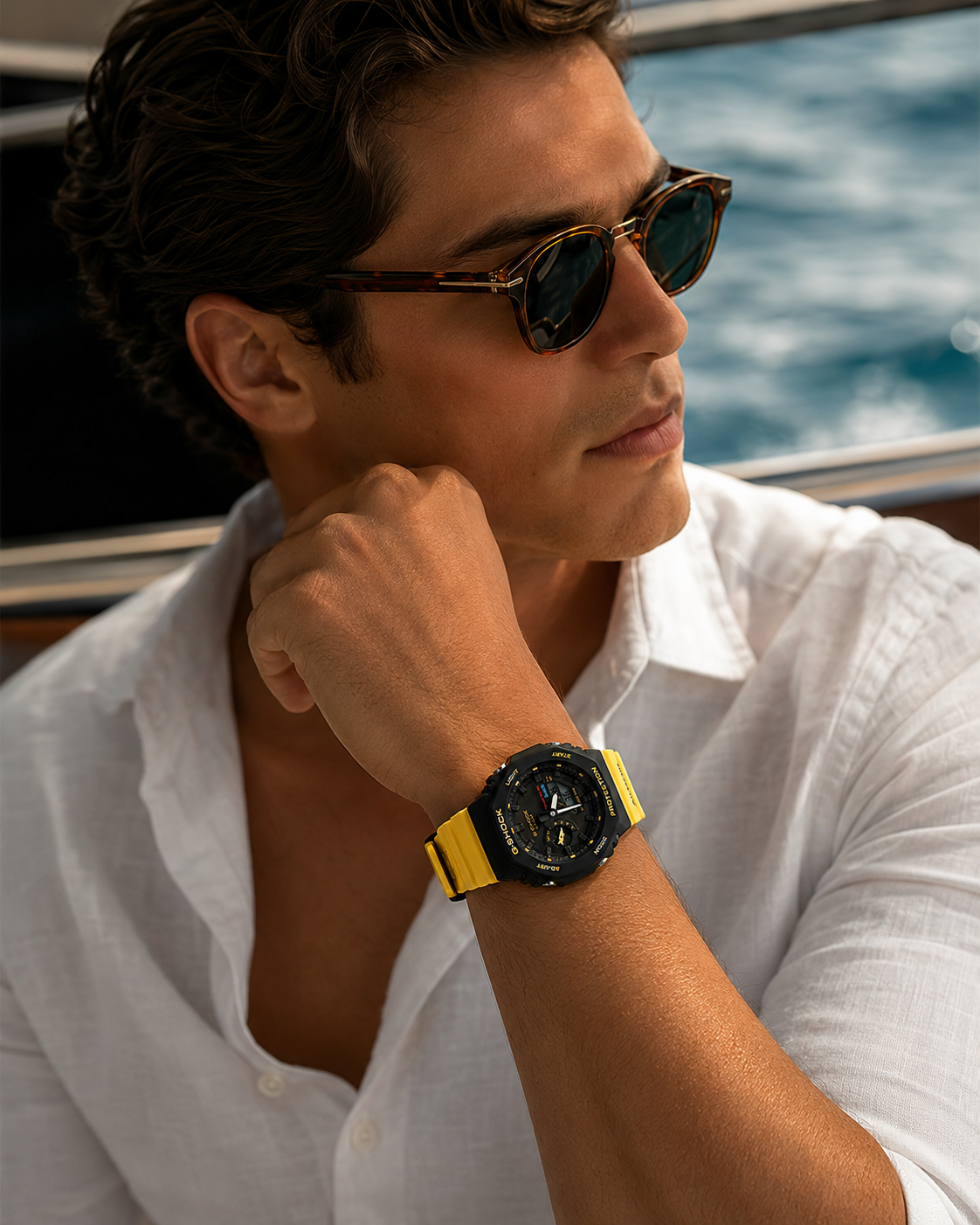 Casio G-SHOCK Electric Black Yellow Skeleton Men's Watch Detail View Lebanon - ChronoVault