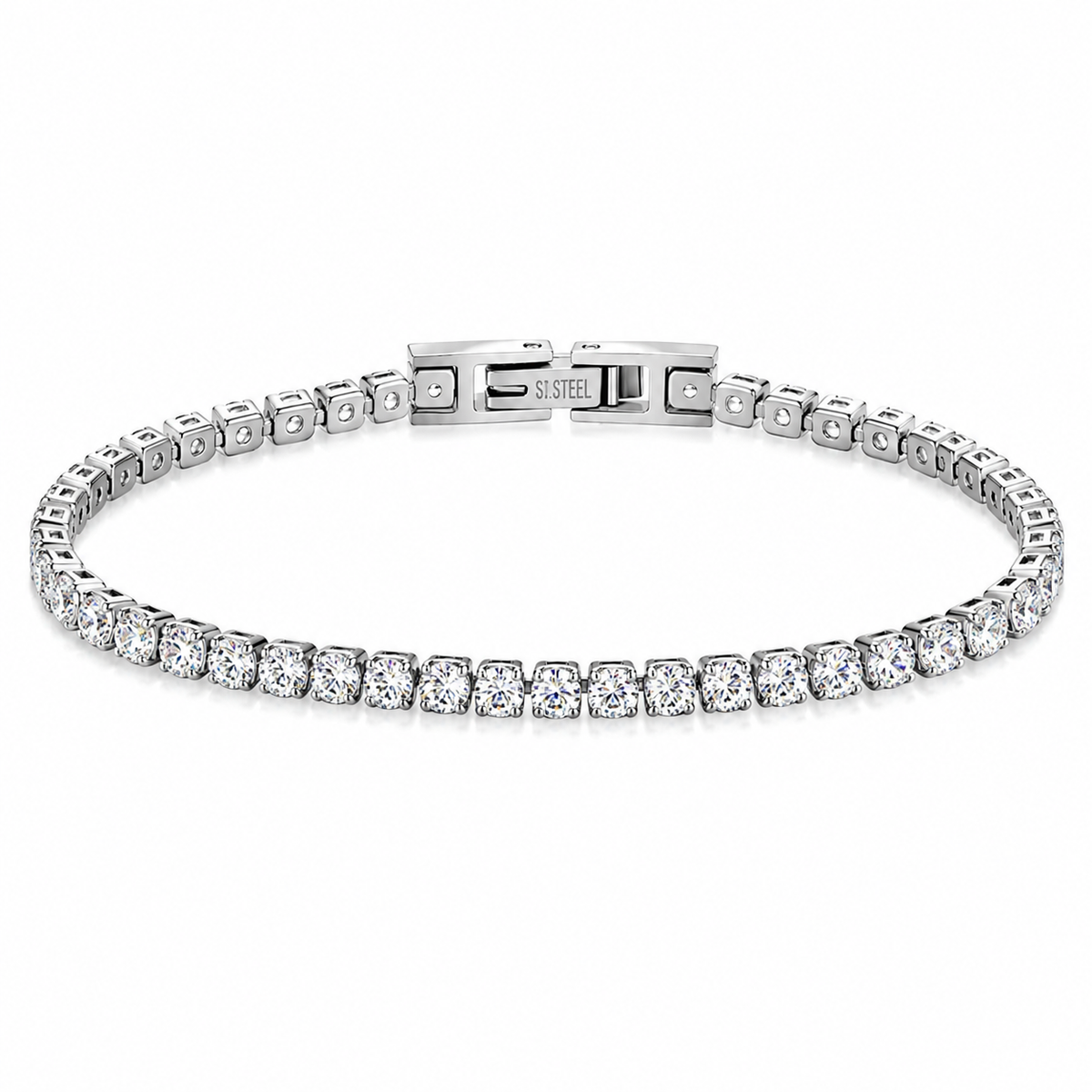 Premium Tennis Bracelet Silver-Tone Round-Cut Stones Front View Lebanon - ChronoVault