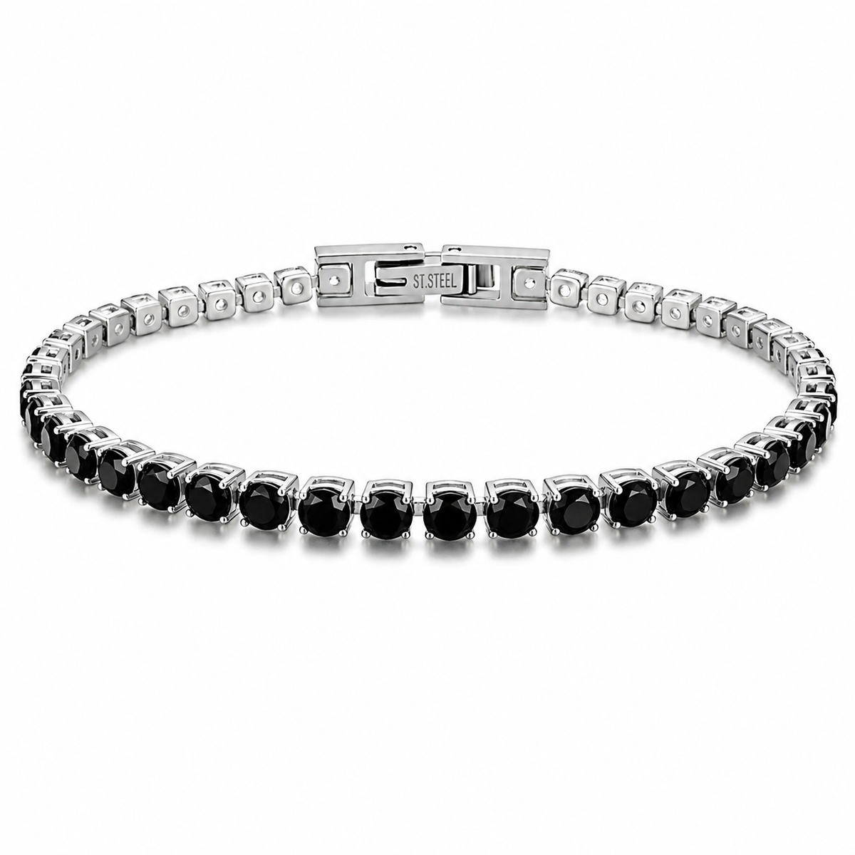 Premium Tennis Bracelet Silver-Tone Black Diamonds Front View Lebanon - ChronoVault