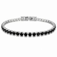 Premium Tennis Bracelet Silver-Tone Black Diamonds Front View Lebanon - ChronoVault