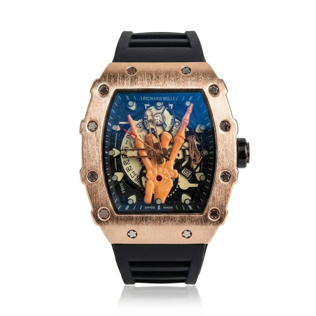 Richard Mille RM66 Horns Skeleton Rose Gold Black Strap Men Watch Front View Lebanon - ChronoVault