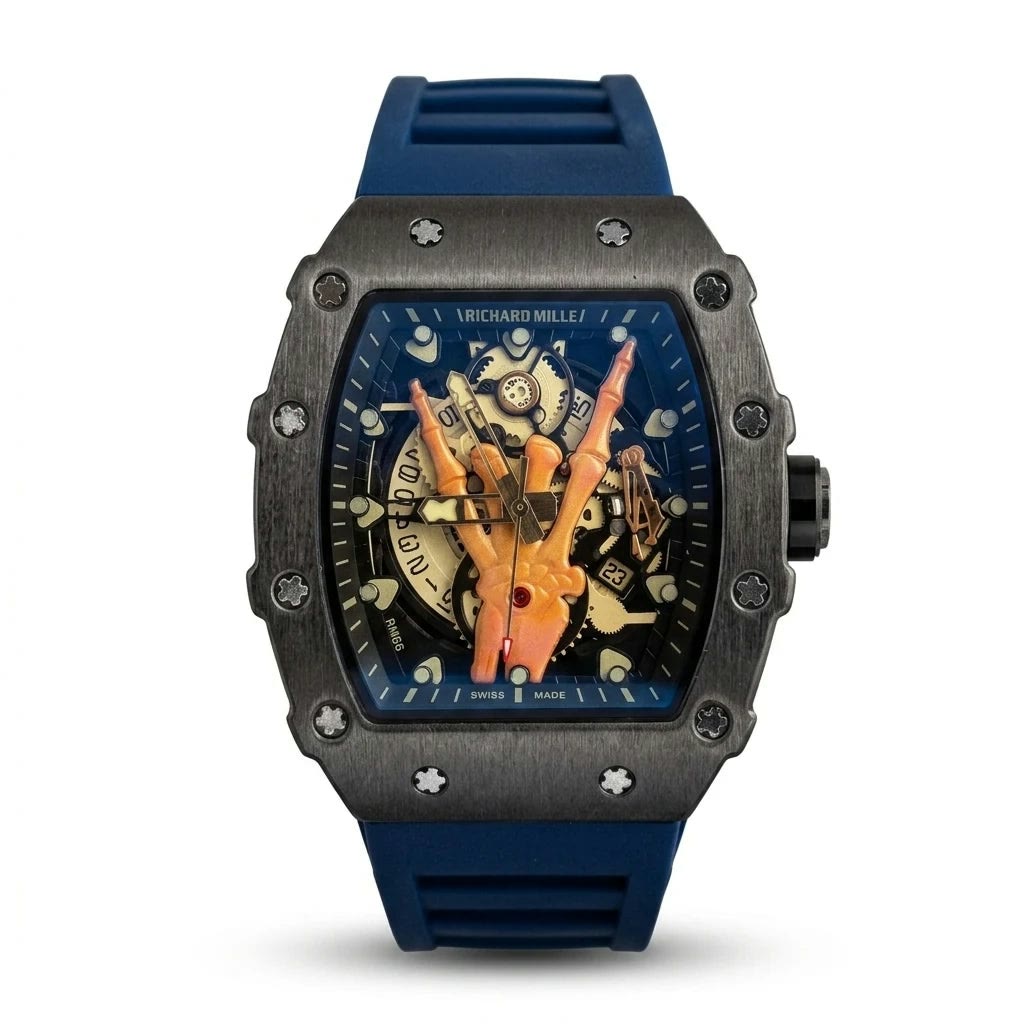 Richard Mille RM66 Horns Skeleton Black Titanium Blue Strap Men Watch Front View Lebanon - ChronoVault