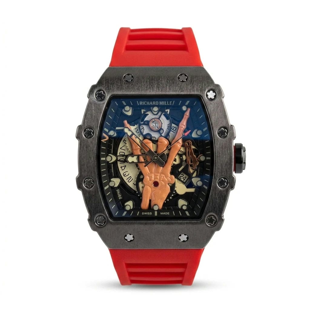 Richard Mille RM66 Horns Skeleton Black Titanium Red Strap Men Watch Front View Lebanon - ChronoVault