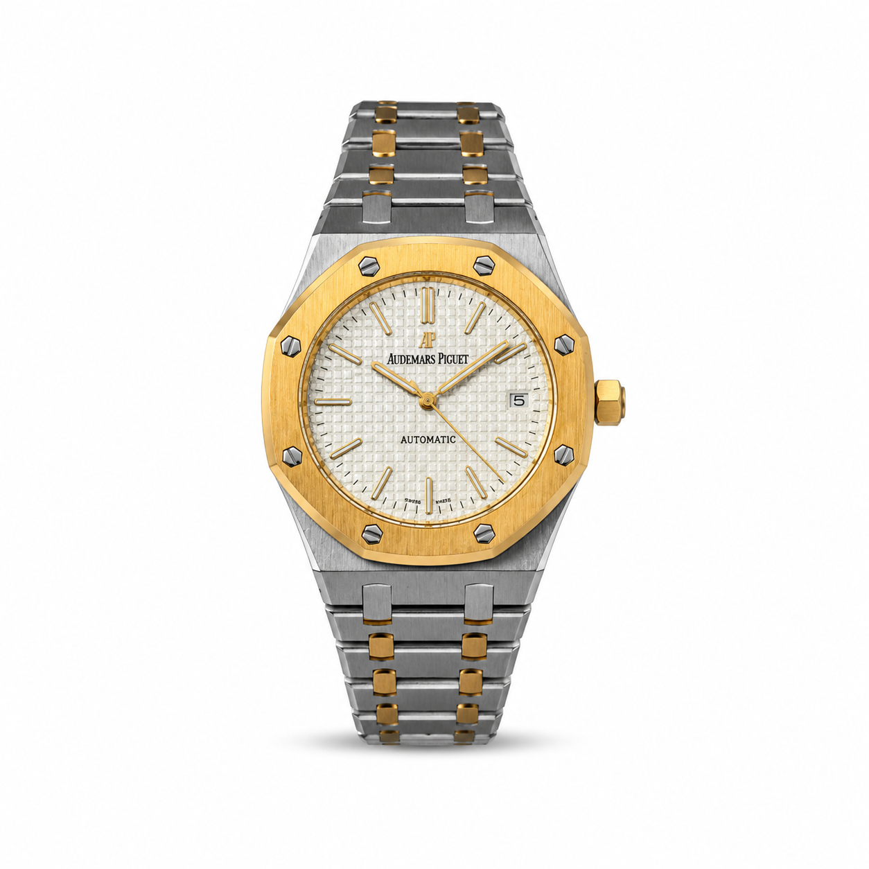 Audemars Piguet Royal Oak 40mm men's watch Lebanon - two-tone steel and gold integrated bracelet, white tapisserie dial, octagonal bezel