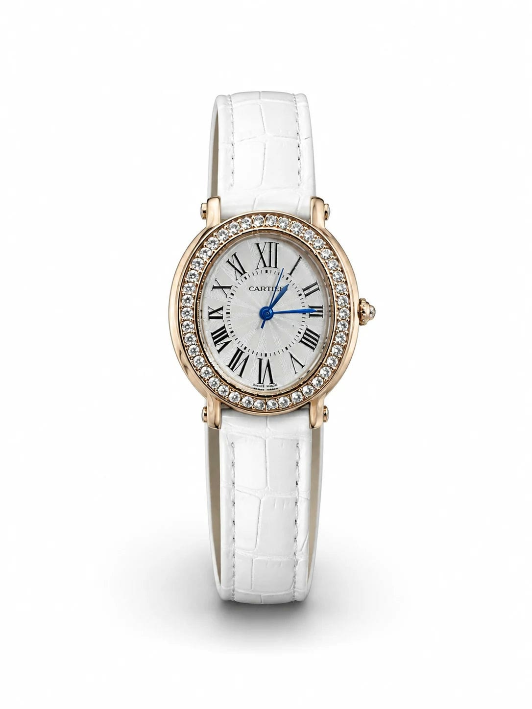 Cartier Baignoire 30mm Rose Gold Diamond White Leather Women Watch Front View Lebanon - ChronoVault
