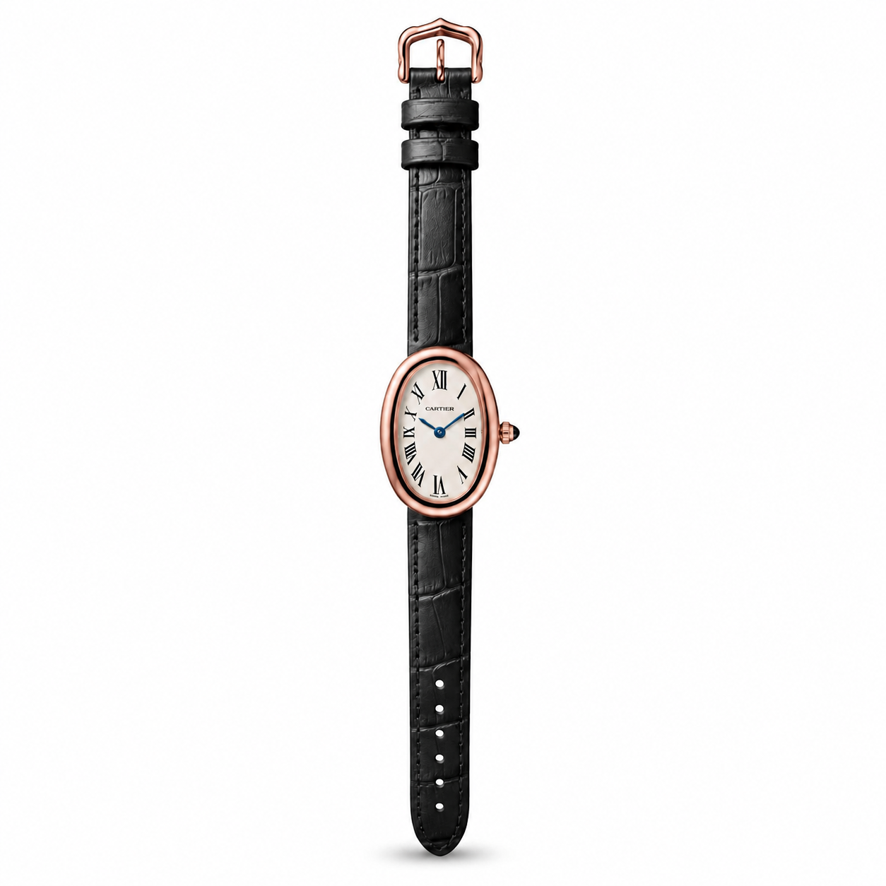 Cartier Baignoire Rose Gold Black Leather Women Watch Front View Lebanon - ChronoVault