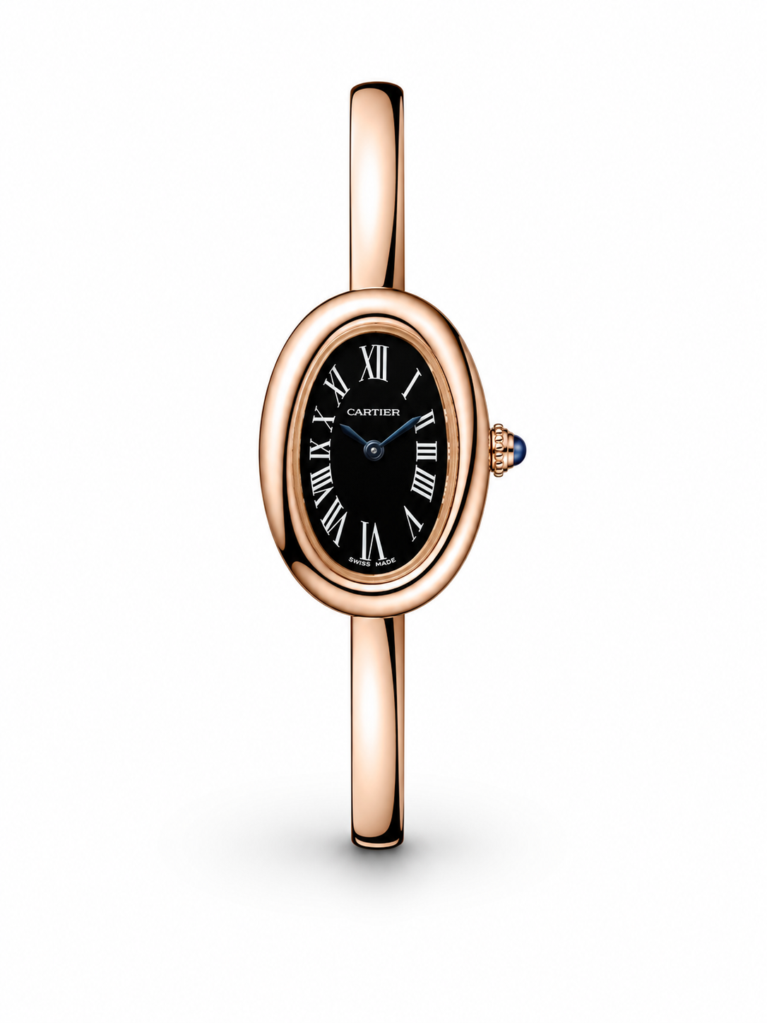 Cartier Baignoire Small Model Rose Gold Black Roman Dial Women Watch Front View Lebanon - ChronoVault