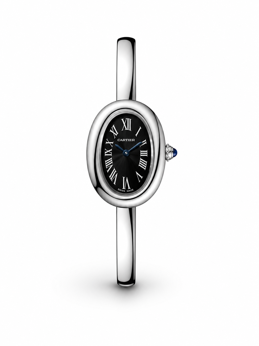 Cartier Baignoire Small Model Silver Black Roman Dial Women Watch Front View Lebanon - ChronoVault