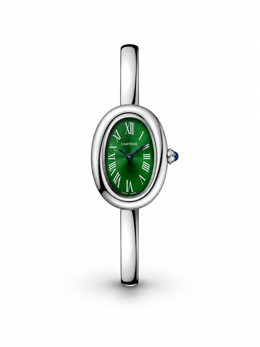 Cartier Baignoire Small Model Silver Green Roman Dial Women Watch Front View Lebanon - ChronoVault