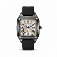 Cartier Santos men's watch Lebanon - black square case, champagne sunray Roman dial, blue hands, black and silver magnetic rubber strap