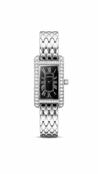 Cartier Tank Americaine Mini women's watch Lebanon - silver scale-link bracelet, diamond bezel, black Roman dial