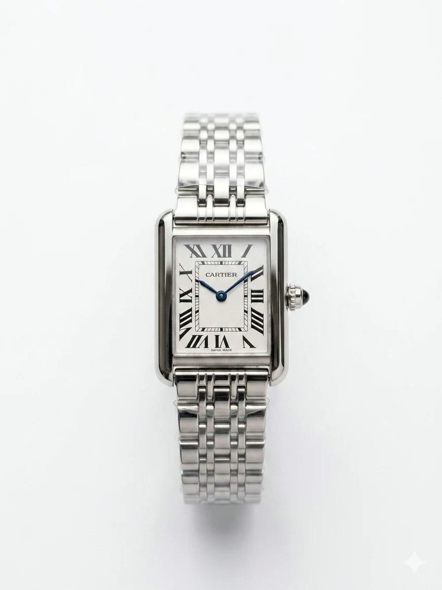 Cartier Tank Steel Silver White Dial Women Watch Front View Lebanon - ChronoVault