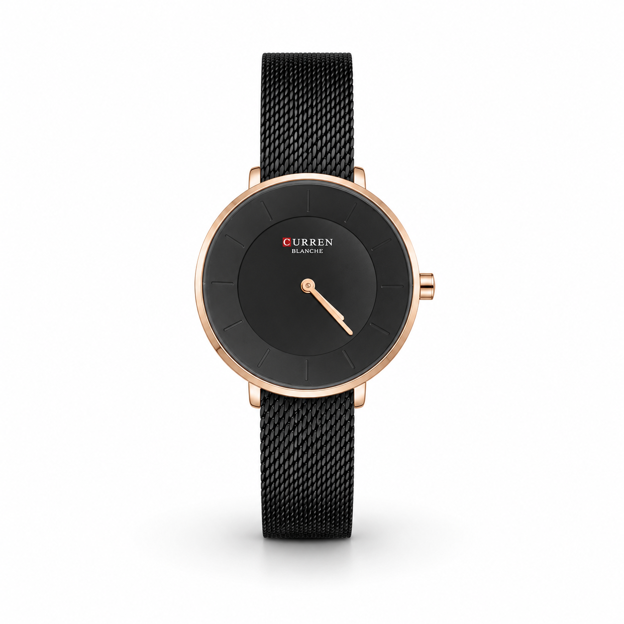 Curren Black Mesh Rose Gold Minimalist Women Watch Front View Lebanon - ChronoVault