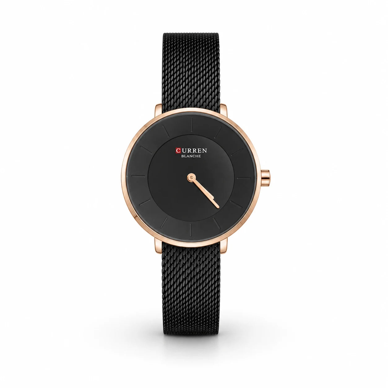 Curren Black Mesh Rose Gold Minimalist Women Watch Front View Lebanon - ChronoVault