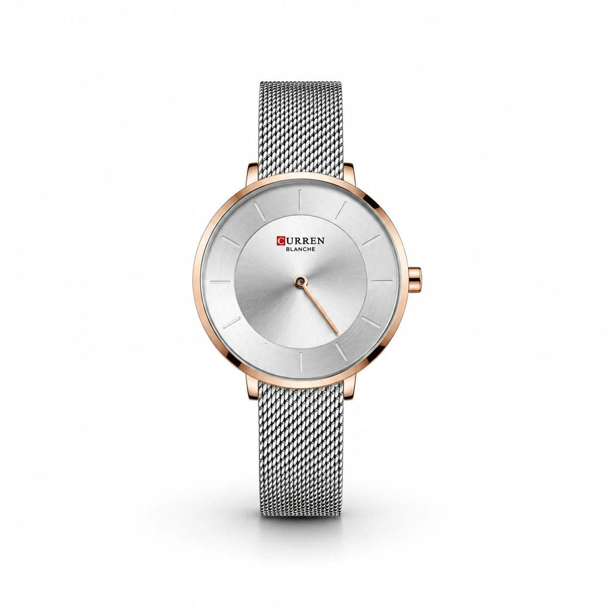 Curren Silver Mesh Rose Gold Minimalist Women Watch Front View Lebanon - ChronoVault