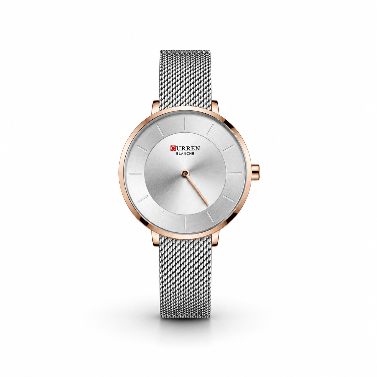 Curren Silver Mesh Rose Gold Minimalist Women Watch Front View Lebanon - ChronoVault